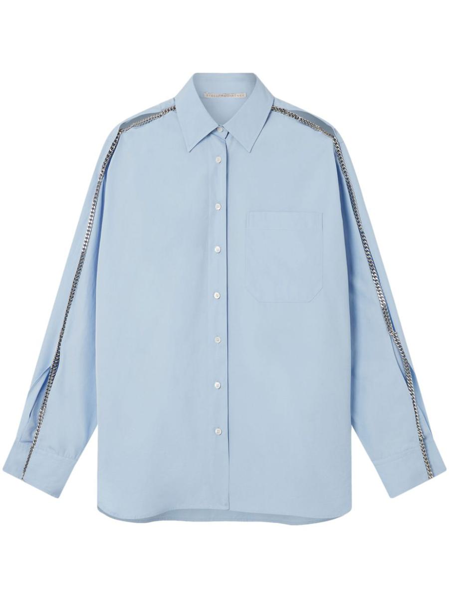 Stella Mccartney Light Blue Cotton Shirt With Chain Detail In Blue