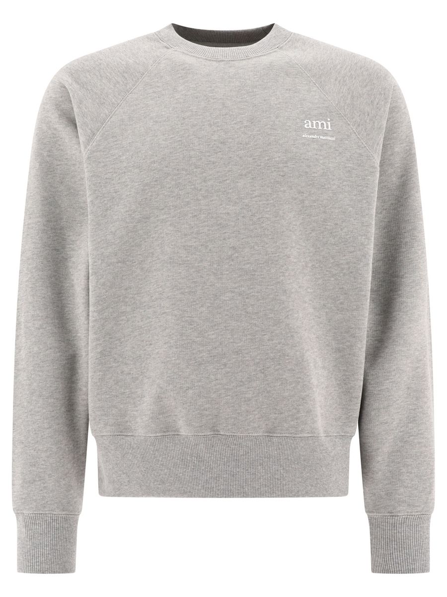 Shop Ami Alexandre Mattiussi Grey Crew Neck Sweater In Cotton Man