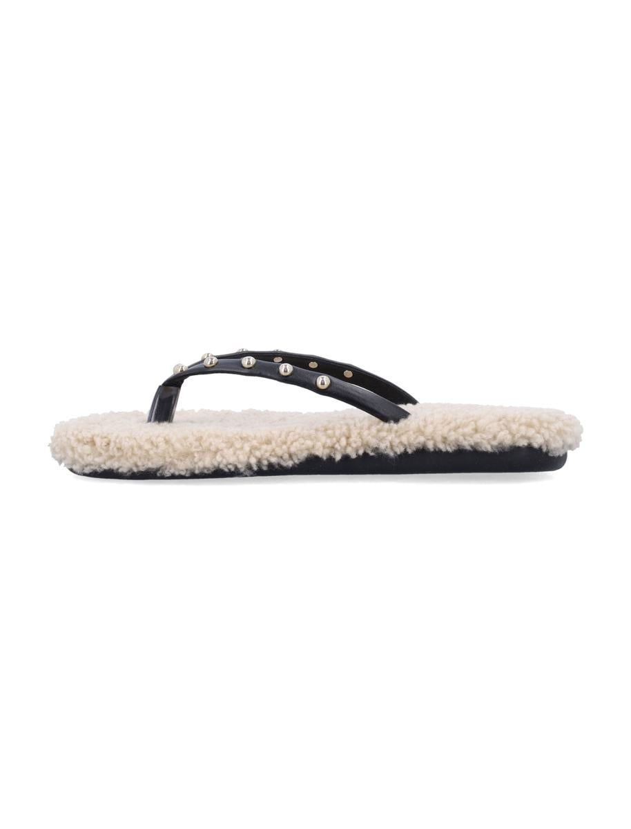 Ancient Greek Sandals Thong Sandals With Luxurious Sheepskin In Black + Natural
