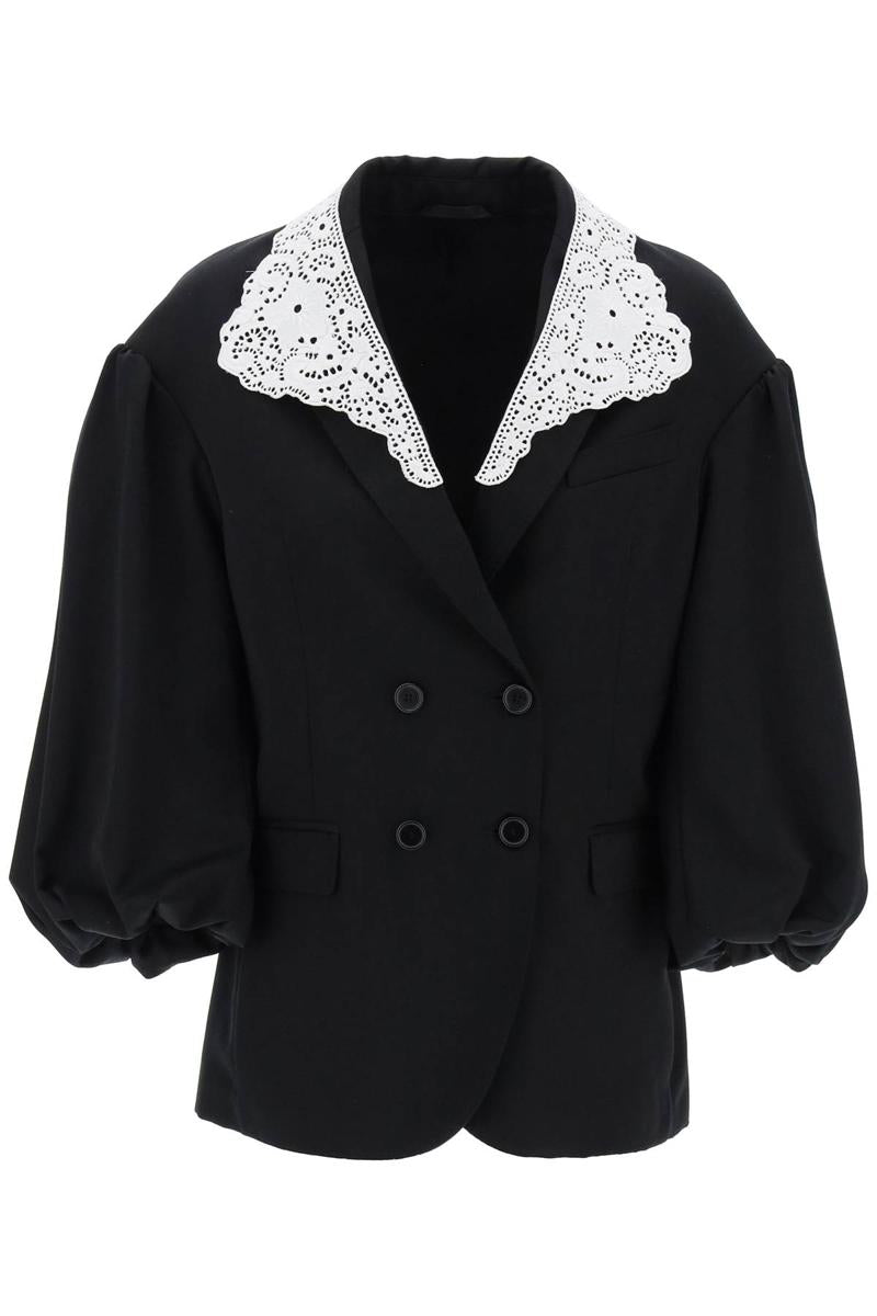 Shop Simone Rocha "oversized Blazer With Lace In Nero