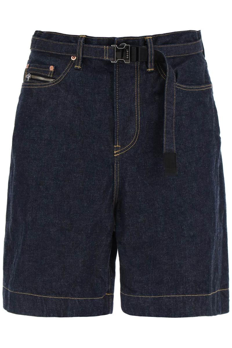 Shop Sacai Denim Bermuda Shorts With Removable Belt In Blu