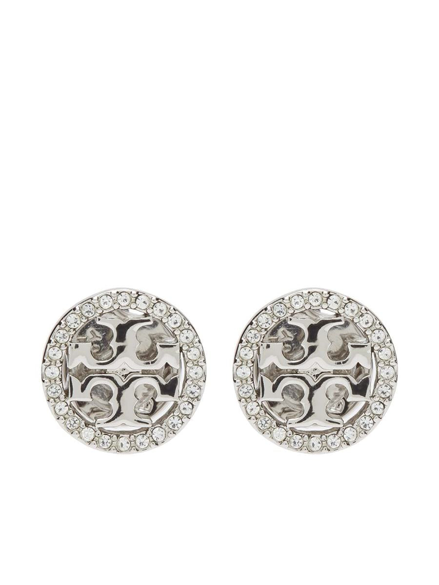 Shop Tory Burch "miller" Crystal-embellished Stud Earrings In Silver