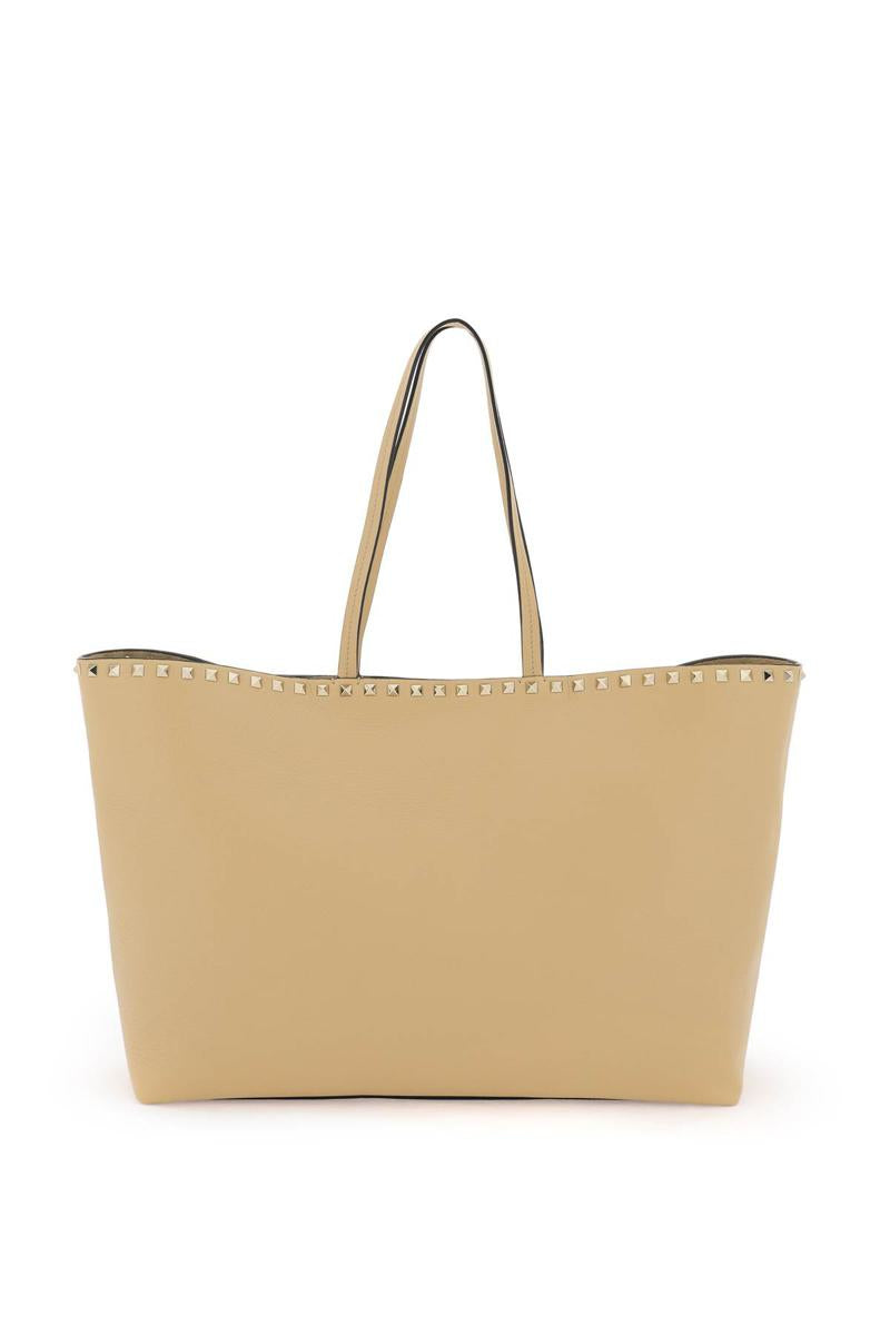 Shop Valentino Large Rockstud Tote Bag In Beige