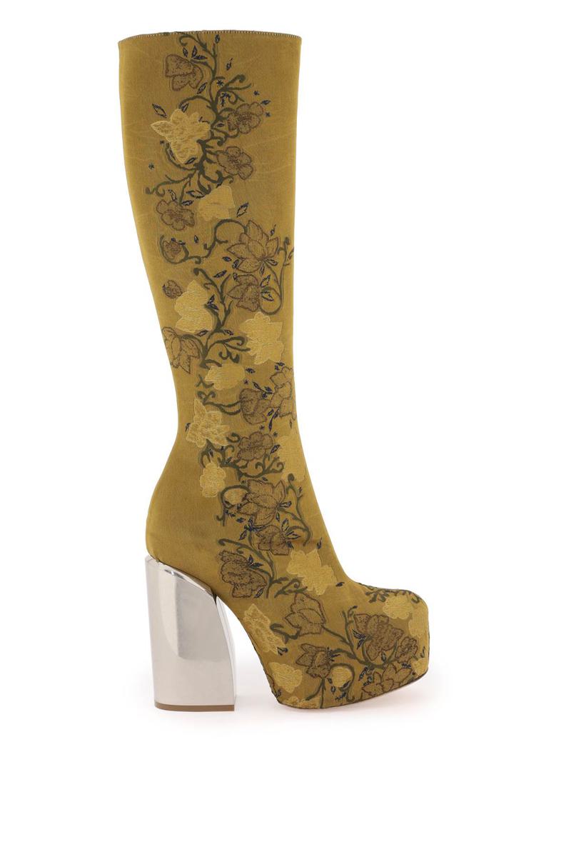 Shop Dries Van Noten Embroidered Jacquard High Boots In Oro