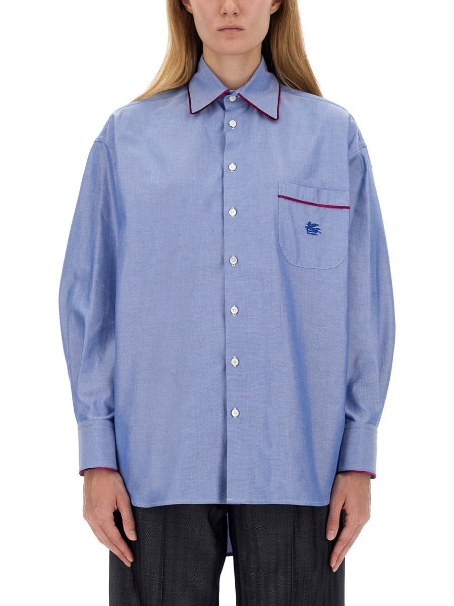 Shop Etro Striped Cotton Shirt In Blue