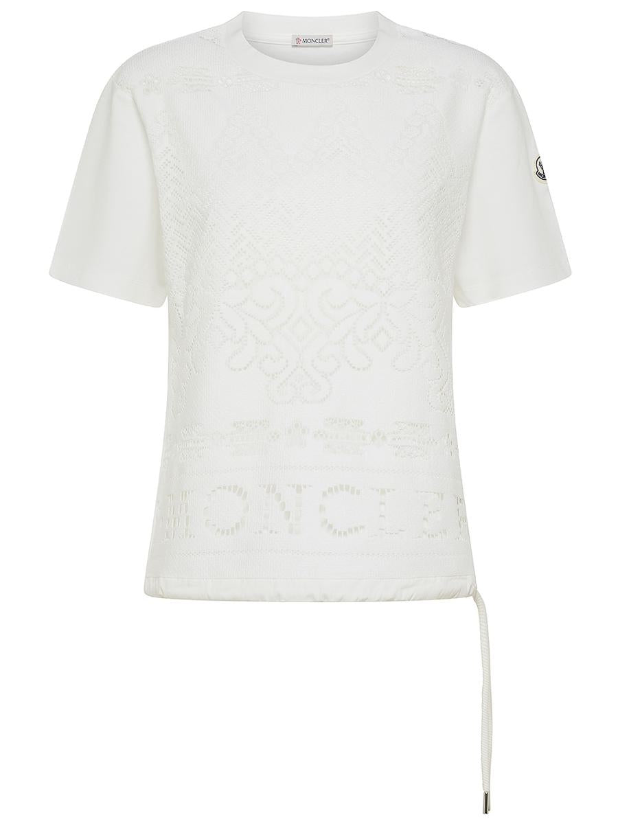 Shop Moncler Cotton Lace T-shirt With Drawstring In White