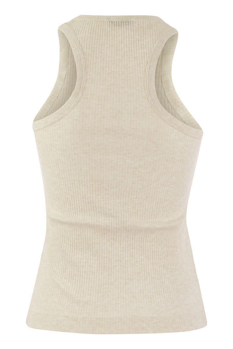 Shop Peserico Ribbed Top In Cotton Yarn In Sand