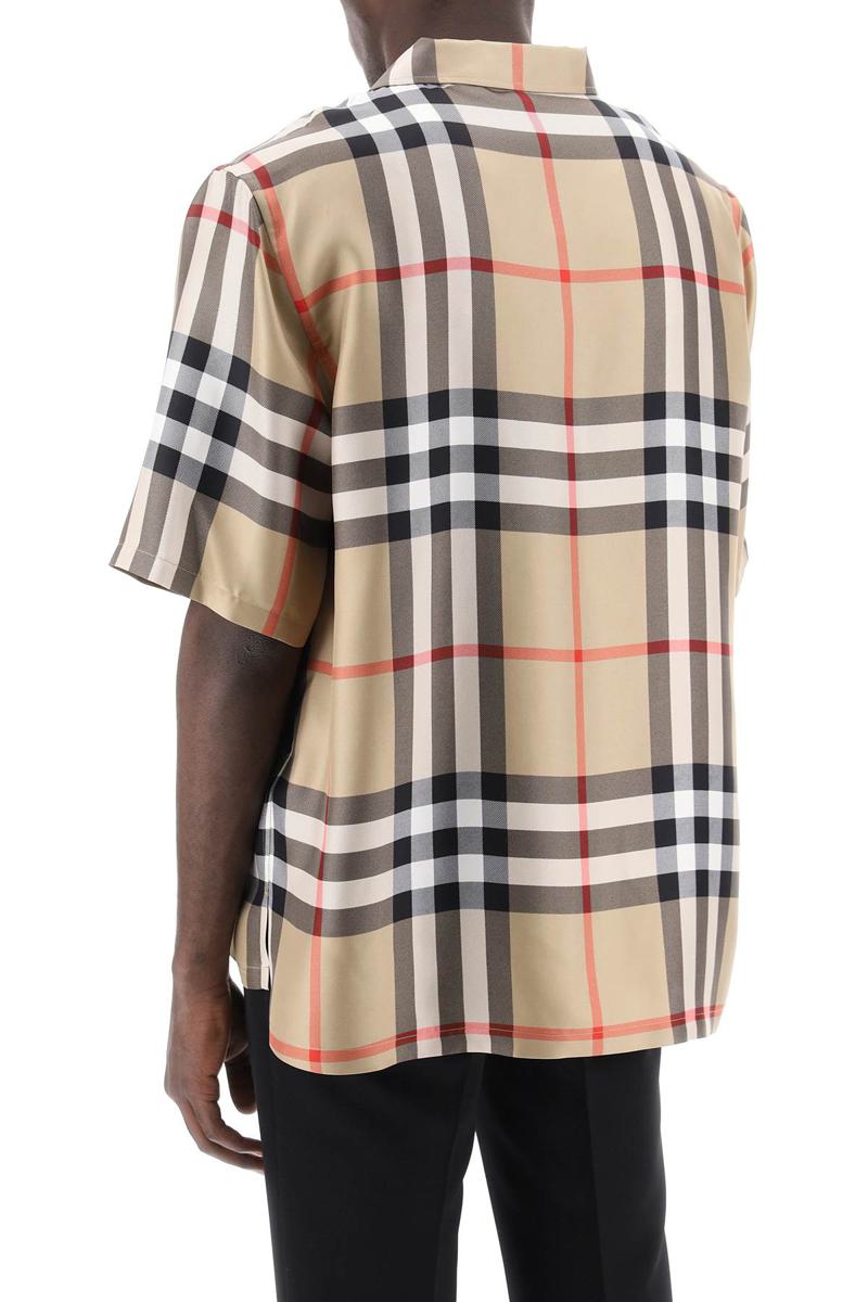 Shop Burberry Bowling Shirt In Tartan Silk In Beige