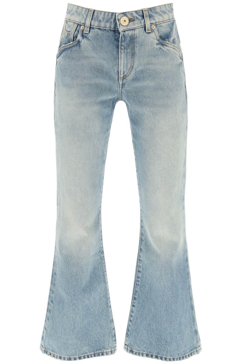 Shop Balmain Western-style Crop Bootcut Jeans In Celeste