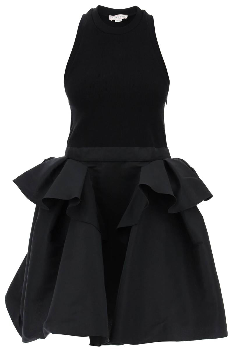 Shop Alexander Mcqueen Hybrid Mini Dress In Nero