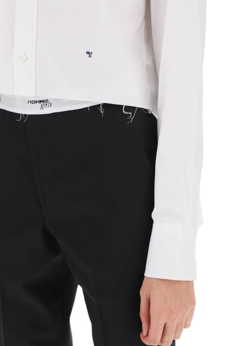 Shop Homme Girls Cotton Twill Cropped Shirt In Bianco