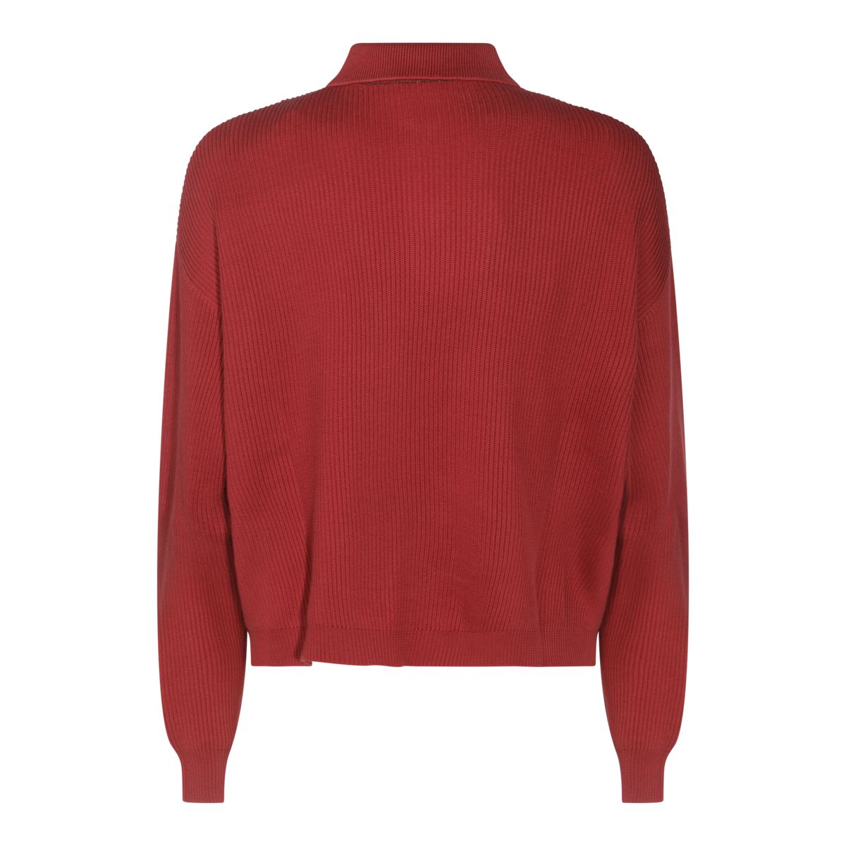 Brunello Cucinelli Ribbed Cotton Knit Polo Shirt In Red