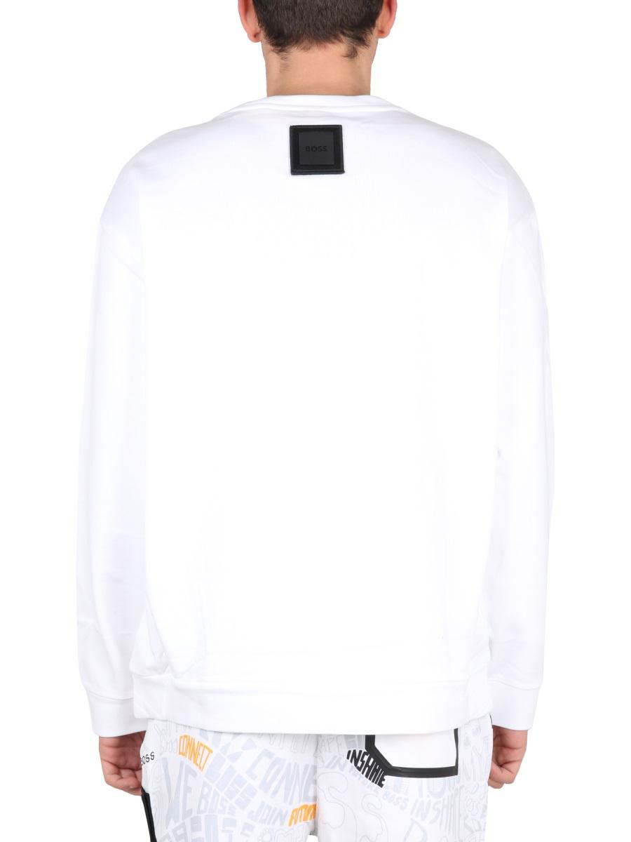 Shop Hugo Boss Boss Salbo Lotus Sweatshirt In White