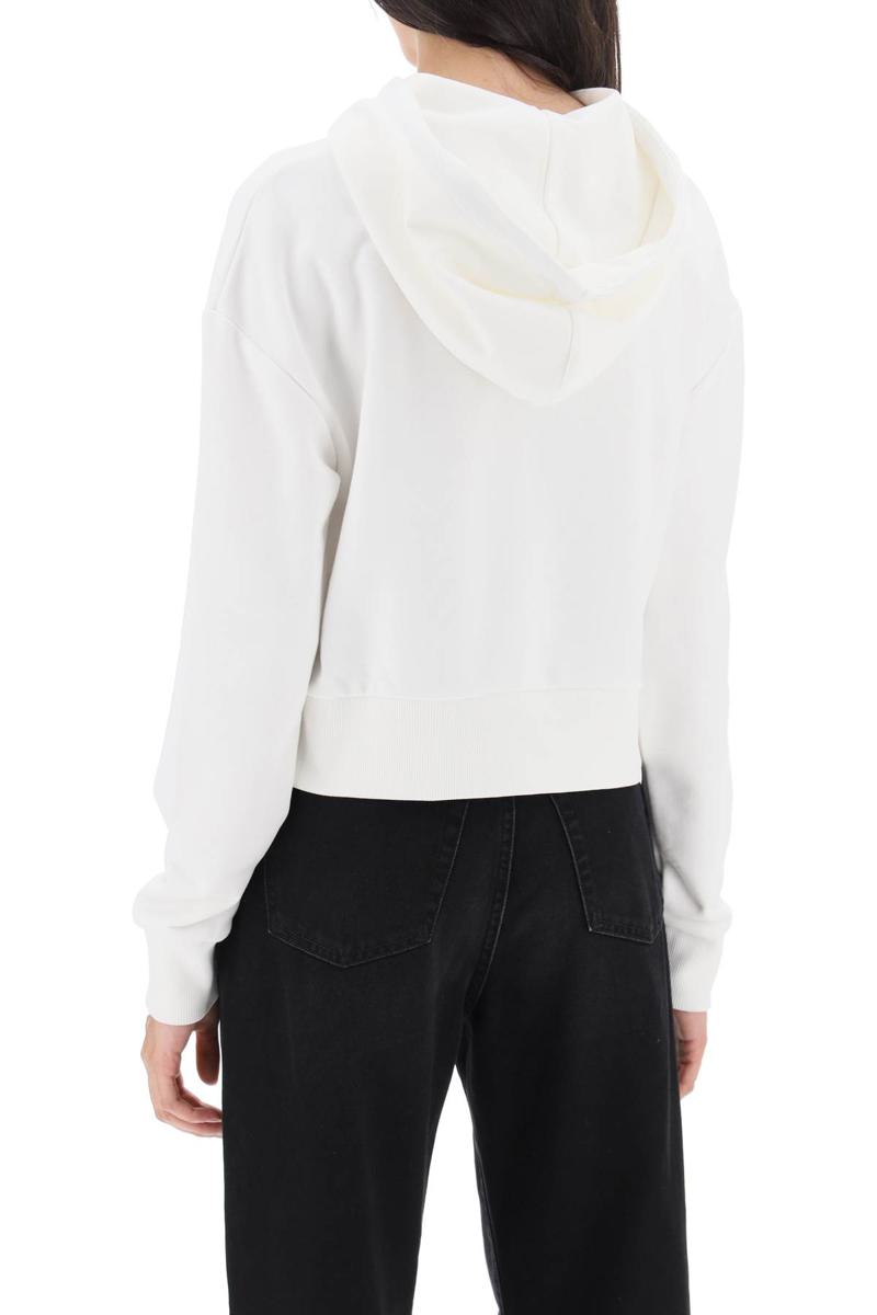 Shop Balmain Cropped Sweatshirt With Flocked Logo Print In Bianco
