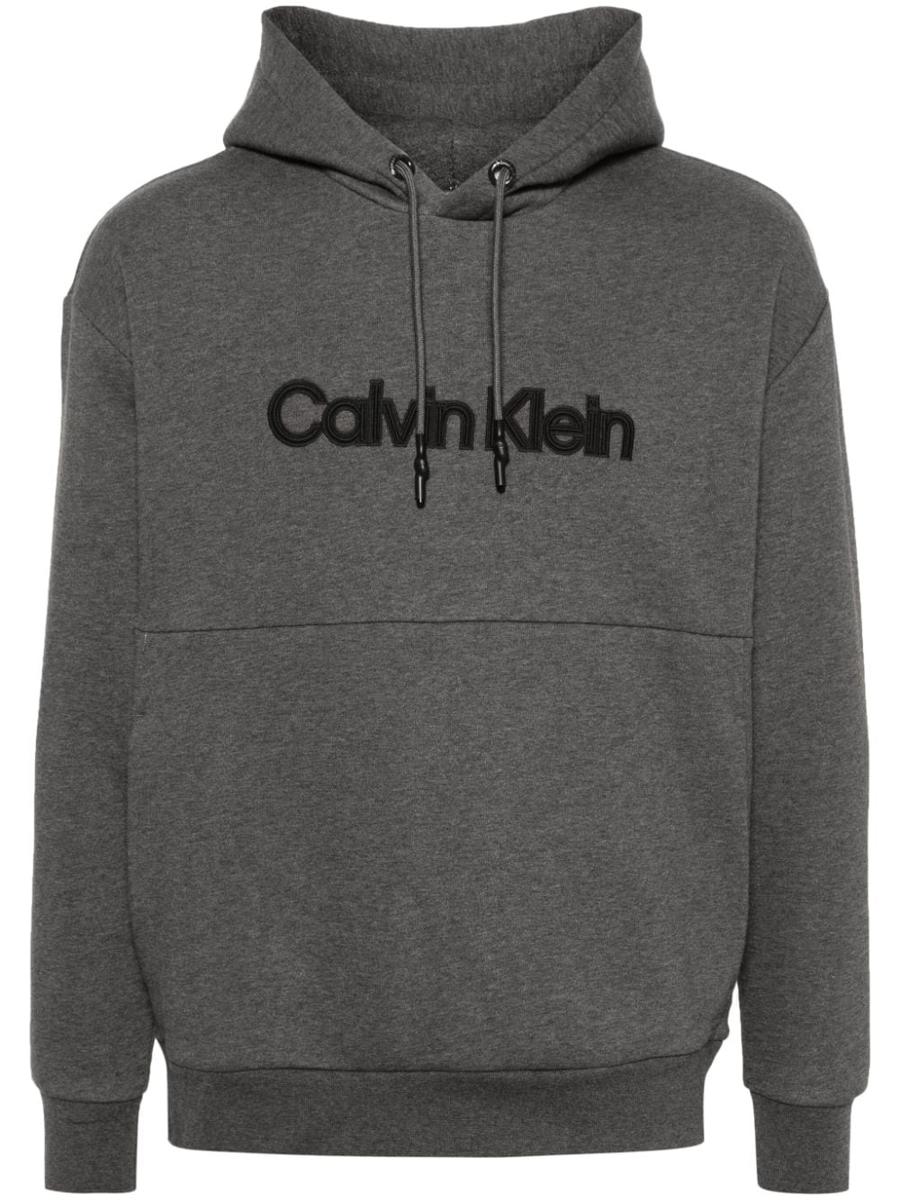 Shop Calvin Klein Raised Embroidered Logo Hoodie Clothing In Grey