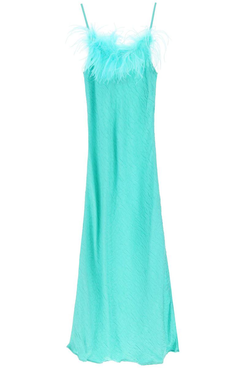 Shop Art Dealer 'ella' Maxi Slip Dress In Jacquard Satin With Feathers In Verde