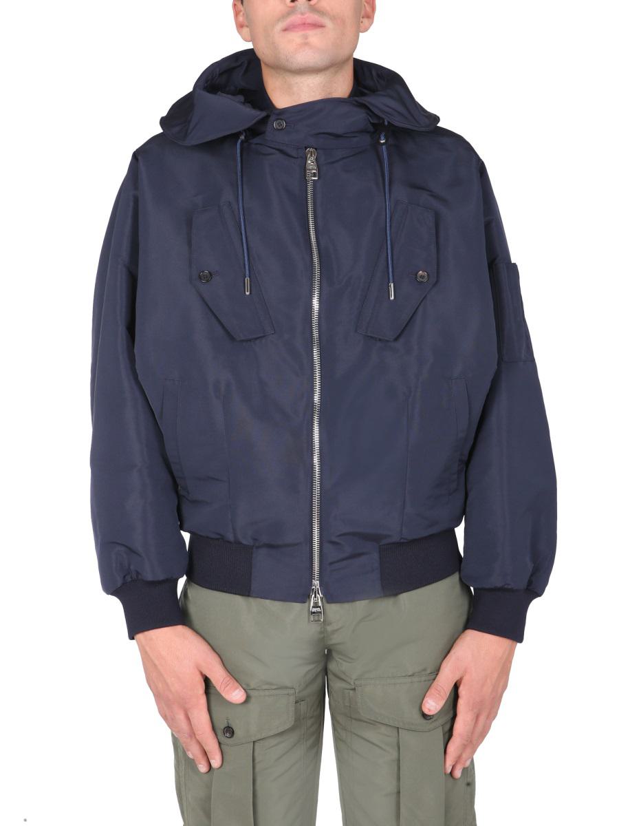 Alexander Mcqueen Hooded Windbreaker In Blue