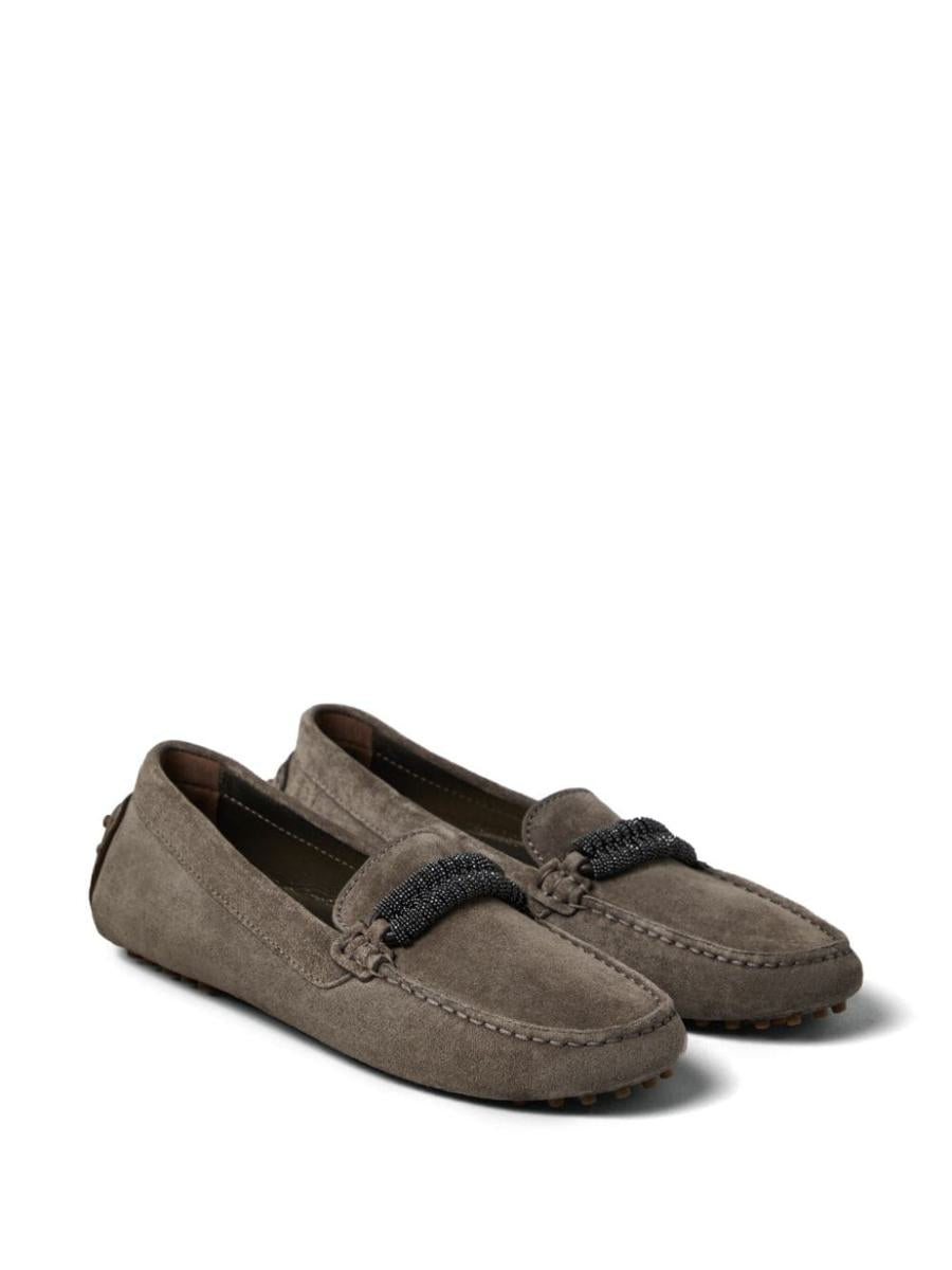 Shop Brunello Cucinelli Monili-trim Loafers In Gray
