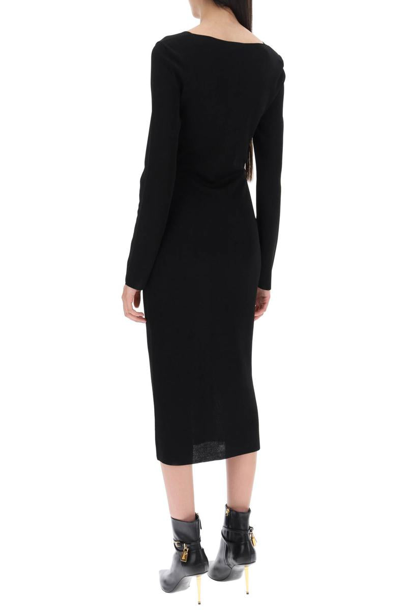 Shop Tom Ford Knitted Midi Dress With Cut-outs In Nero