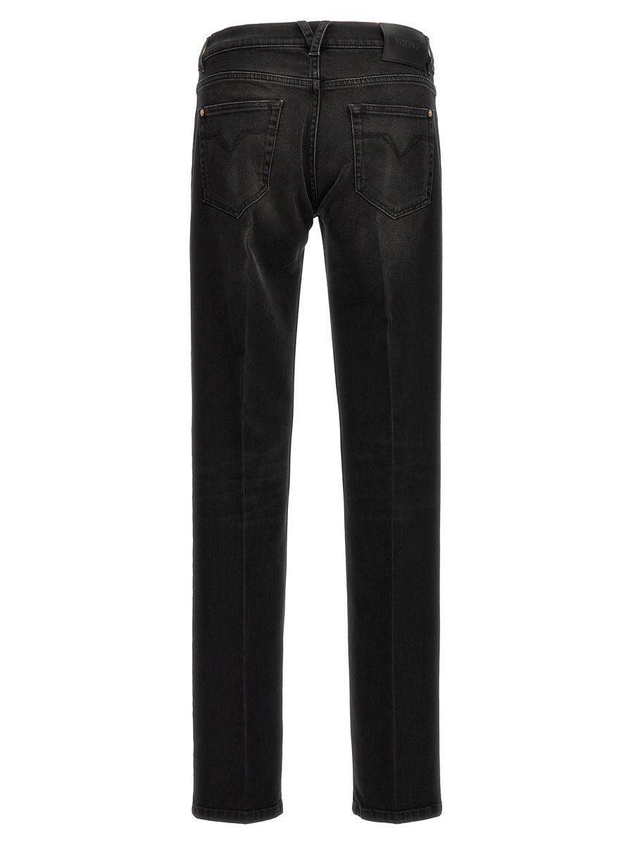 Shop Versace Denim Jeans In Faded Washed Black