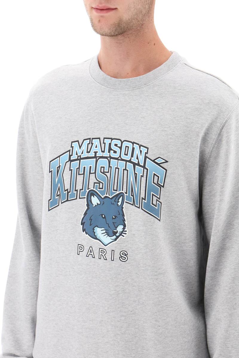 Shop Maison Kitsuné Crew-neck Sweatshirt With Campus Fox Print In Grigio