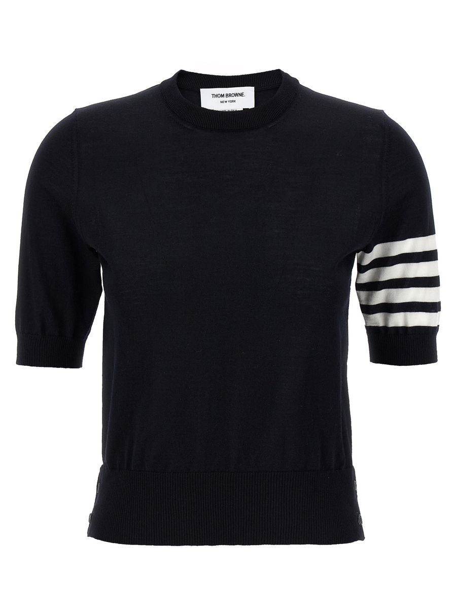 Thom Browne Ribbed Hem Crewneck Short Sleeves Striped Sleeve