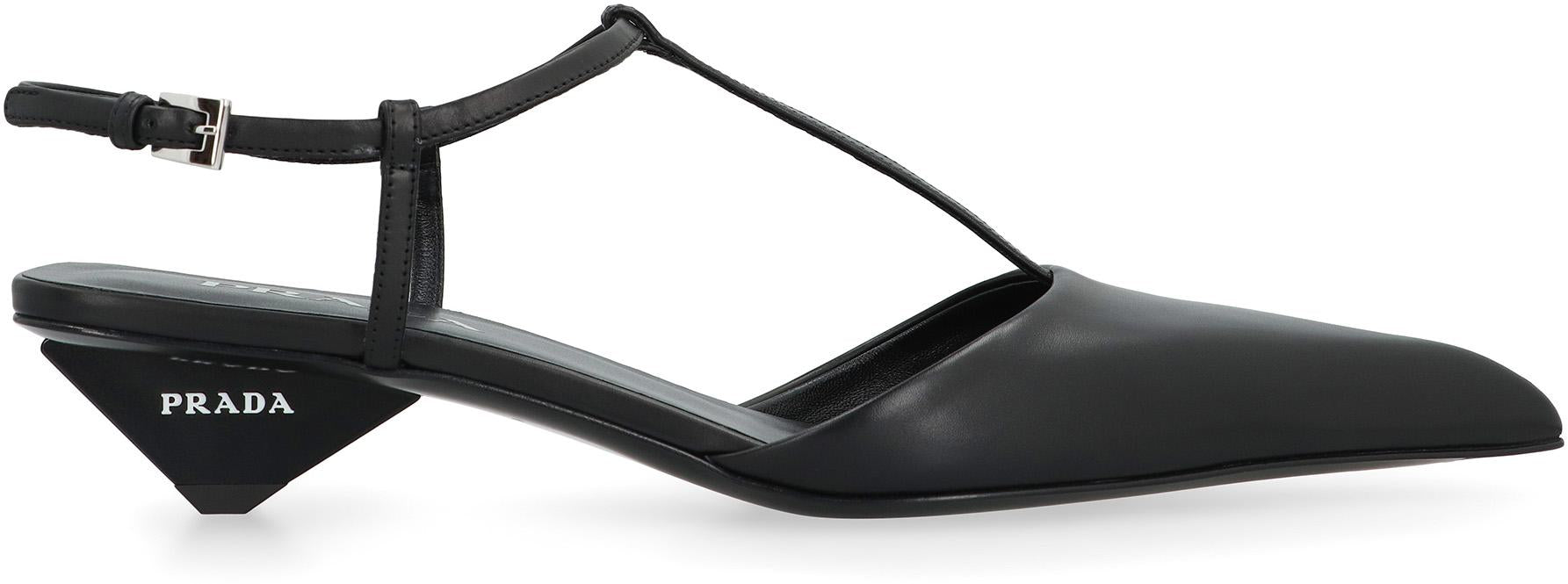 Shop Prada Leather Slingback Pumps In Black