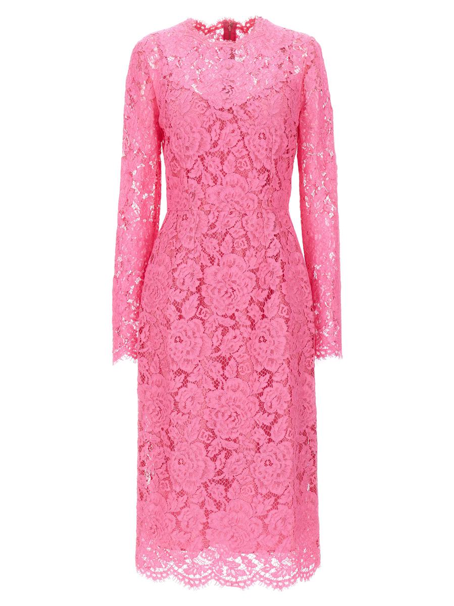 Shop Dolce & Gabbana Lace Sheath Dress In Pink