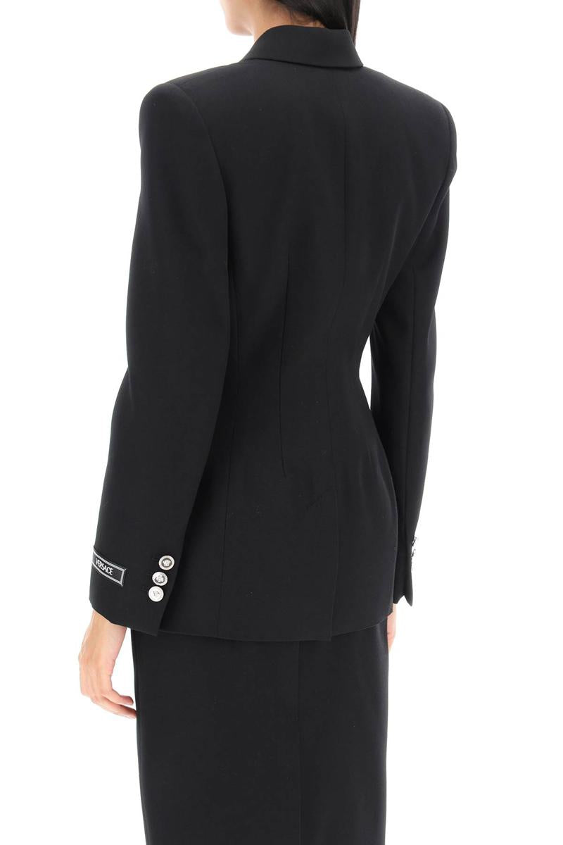 Shop Versace Hourglass Double-breasted Blazer In Nero