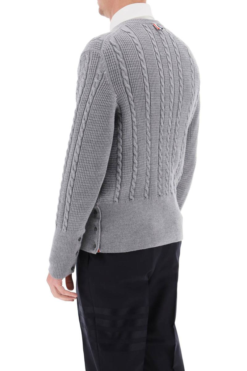 Shop Thom Browne Cable Wool Sweater With Rwb Detail In Grigio