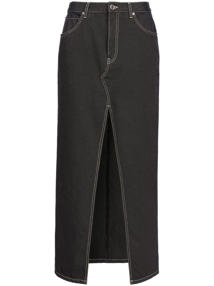 Shop Pinko Denim Midi Skirt With Contrast Embroidery In Black