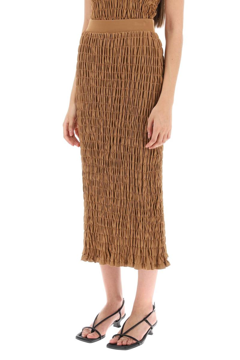 Shop By Malene Birger 'emla' Smocked Pencil Skirt In Marrone