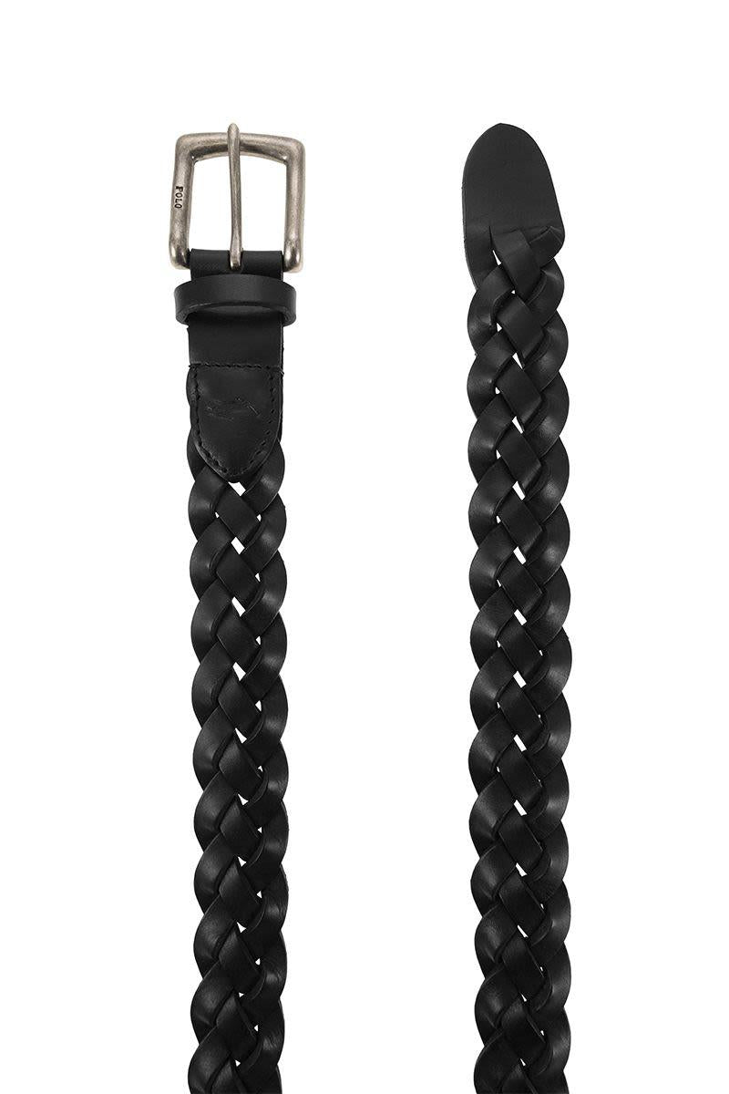 Shop Polo Ralph Lauren Braided Calfskin Belt In Black