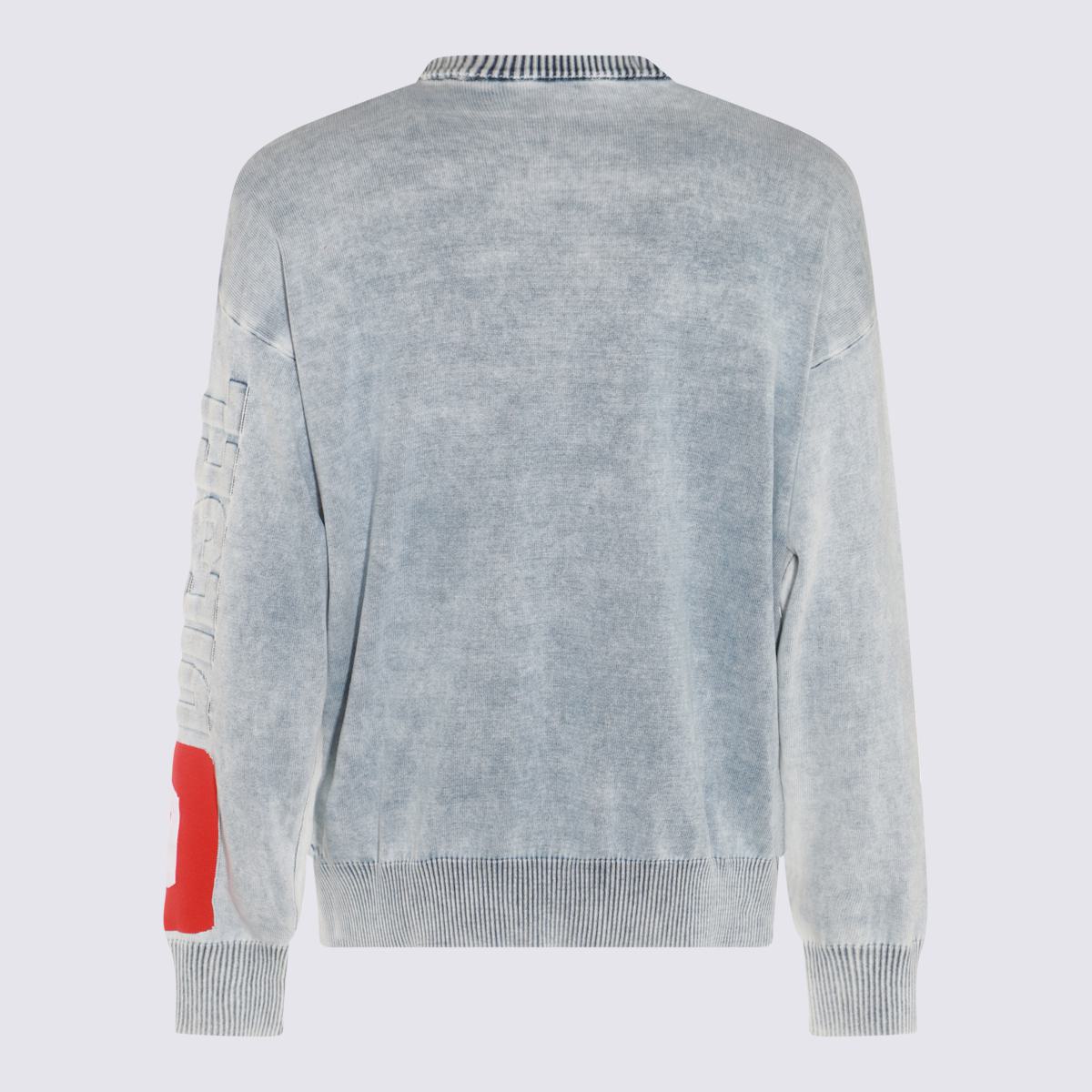 Shop Diesel Light Blue And Red Cotton Blend Sweatshirt