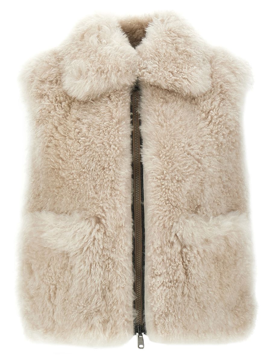 Shop Brunello Cucinelli Shearling And Cashmere Reversible Waistcoat In Beige