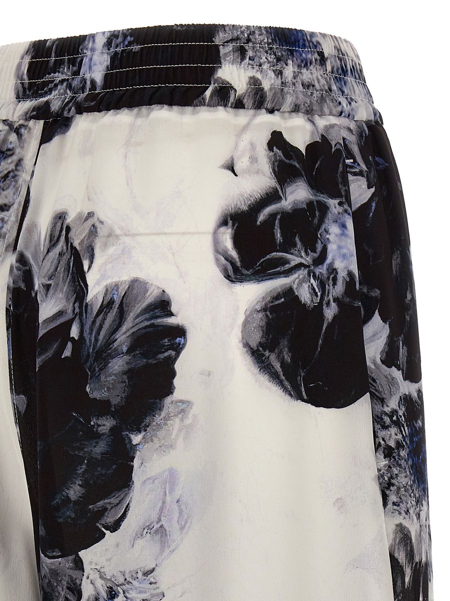 Alexander Mcqueen Printed Silk Trousers In Blue