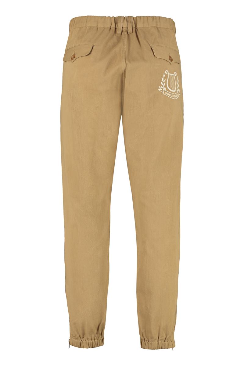 Shop Gucci Embroidered Cotton Trousers In Camel