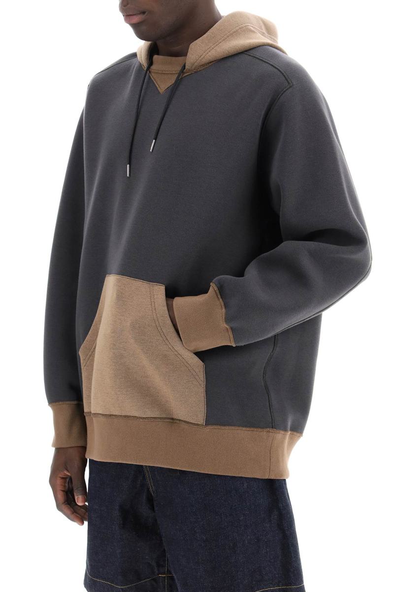 Shop Sacai Hooded Sweatshirt With Reverse In Grigio