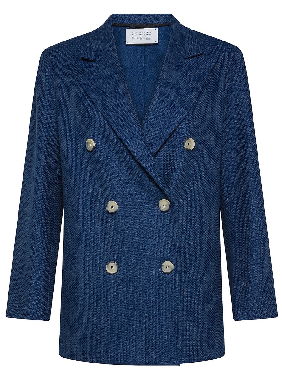 Shop Harris Wharf London Short Double-breasted Linen And Cotton Coat In Blue