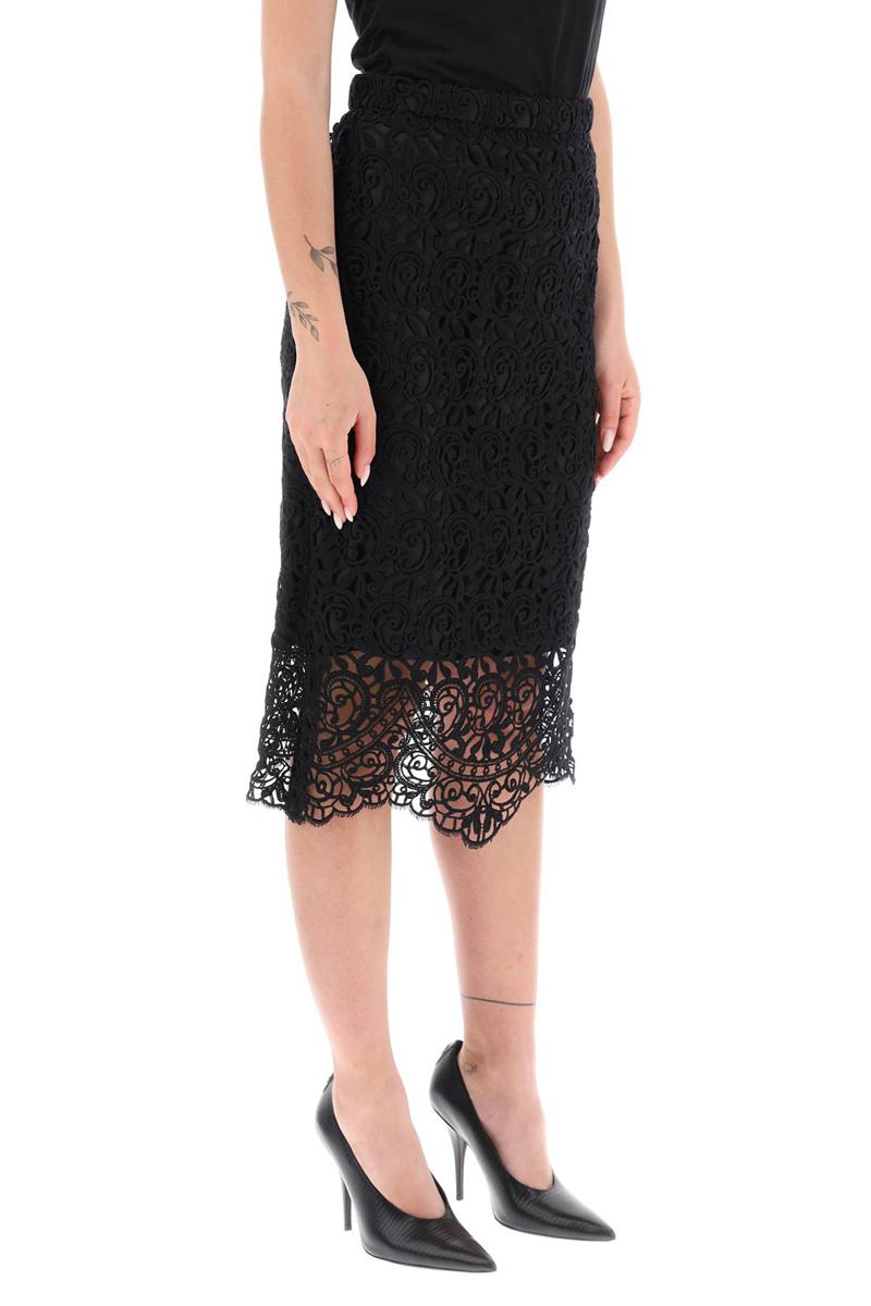 Shop Burberry Macrame Lace Pencil Skirt In Nero