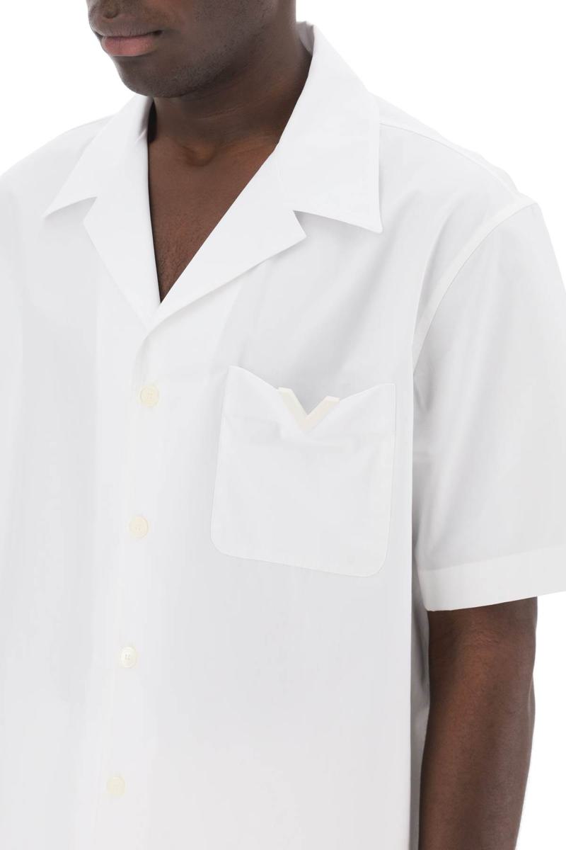 Shop Valentino "v Detail Bowling Shirt With V- In Bianco