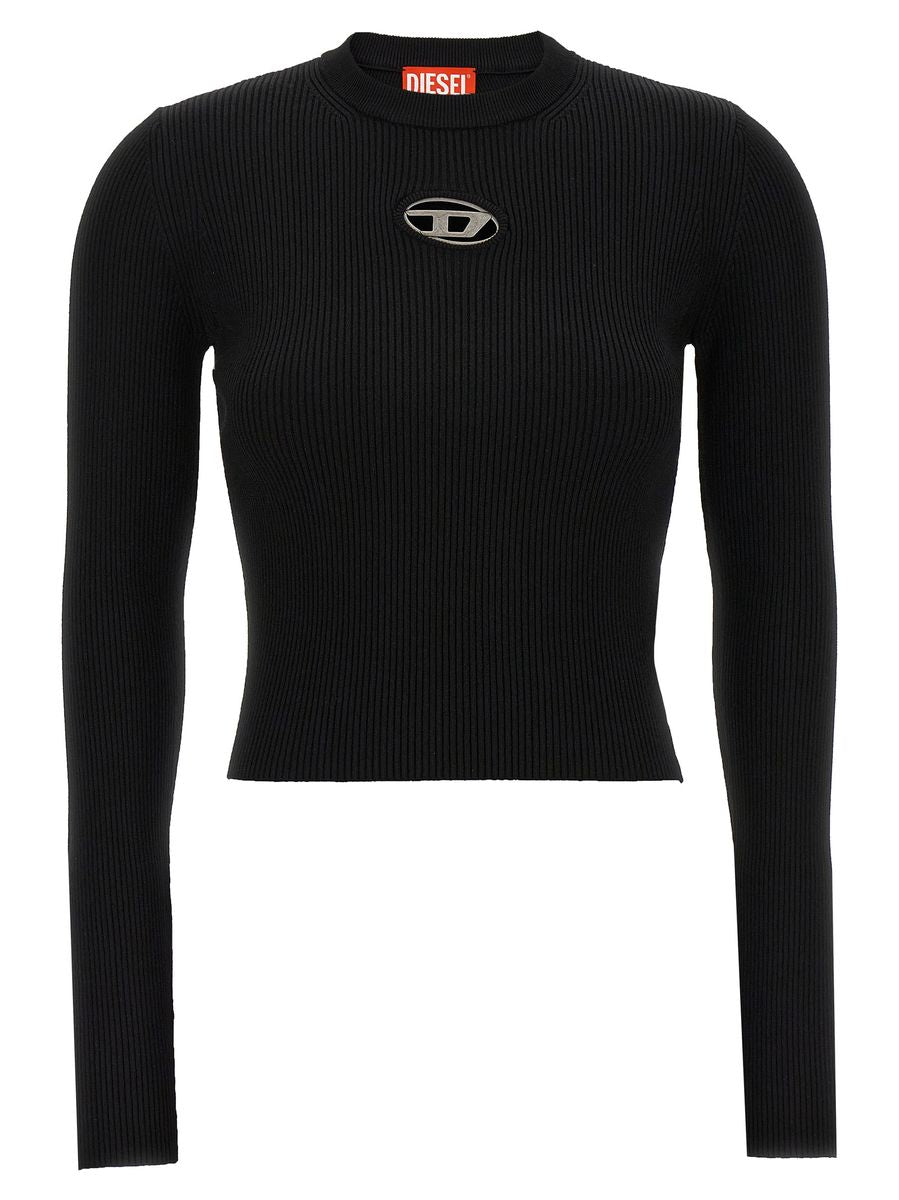 Diesel M-anchor-a Cropped Denim Sweatshirt With Cut-out Detail In Black