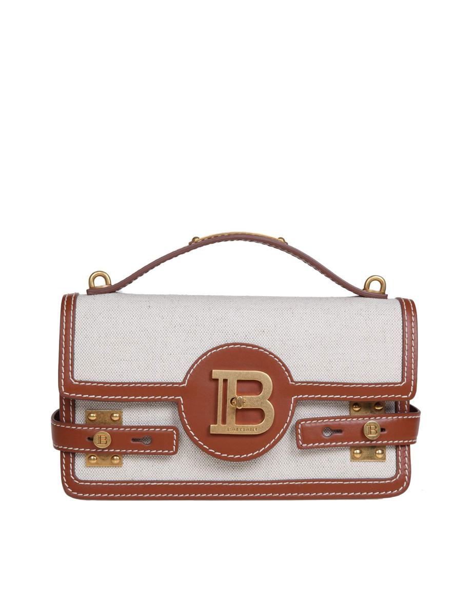 Balmain Handbag In Canvas And Leather In Brown