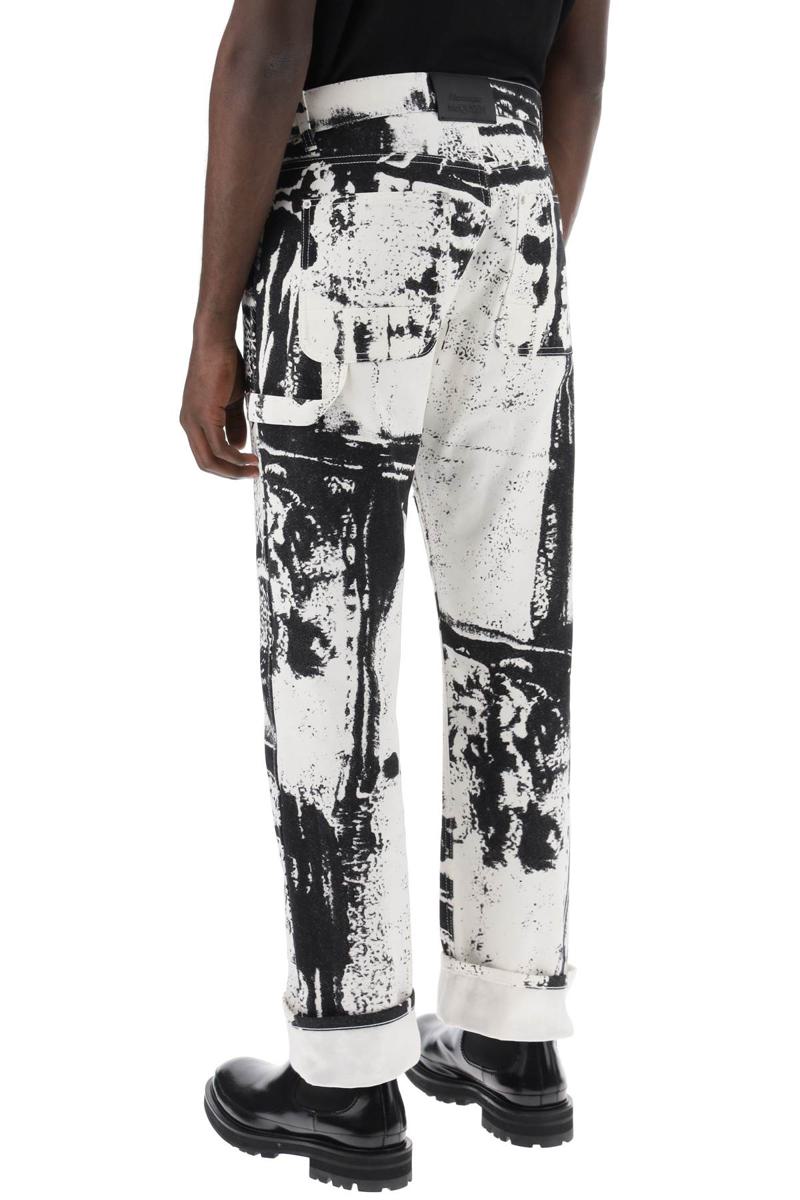 Shop Alexander Mcqueen Fold Print Workwear Jeans In Bianco