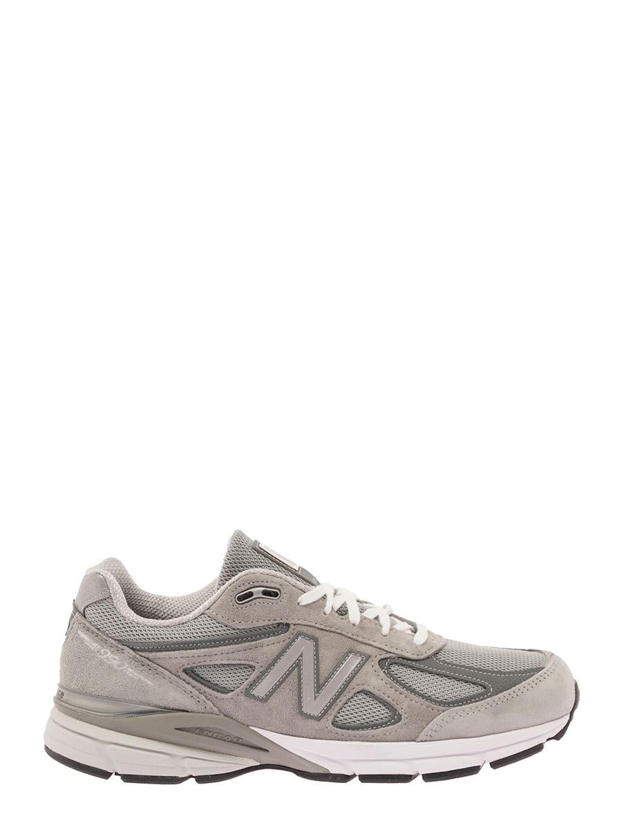 Shop New Balance '990' Grey Low Top Sneakers With Logo Detail In Leather And Suede Woman