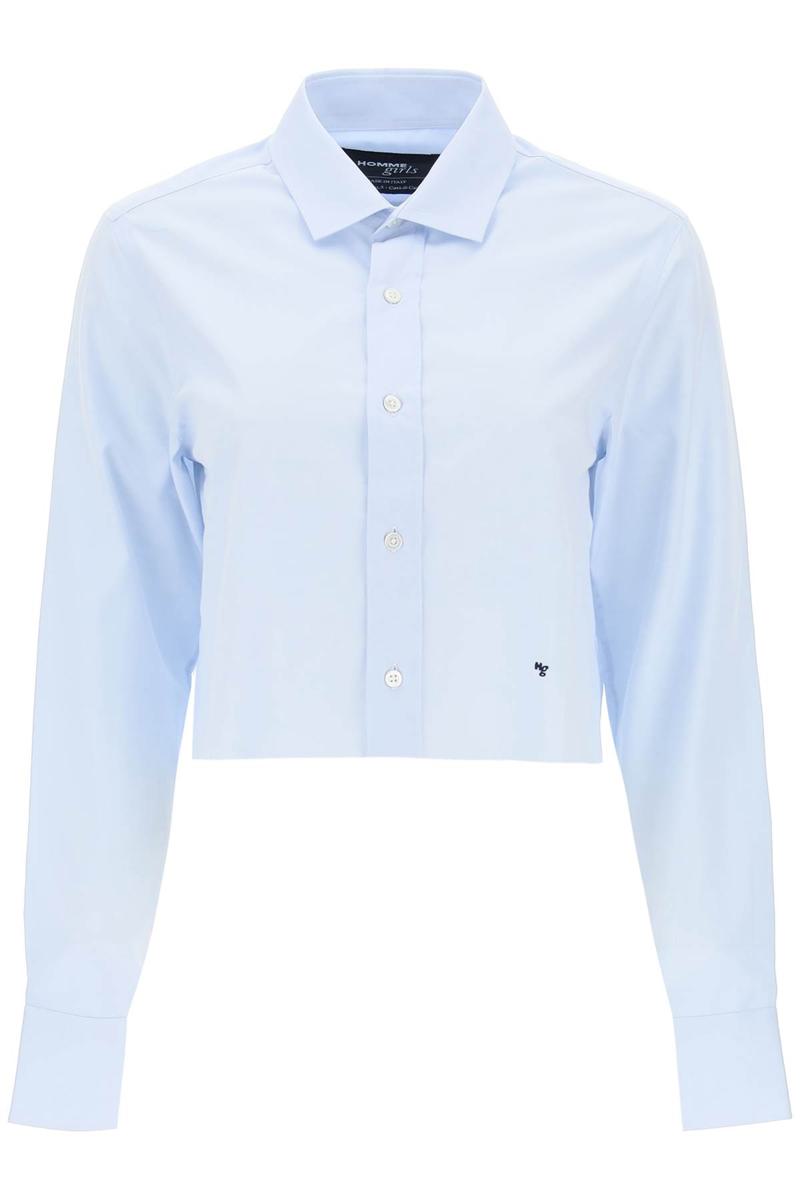 Shop Homme Girls Cotton Twill Cropped Shirt In Celeste