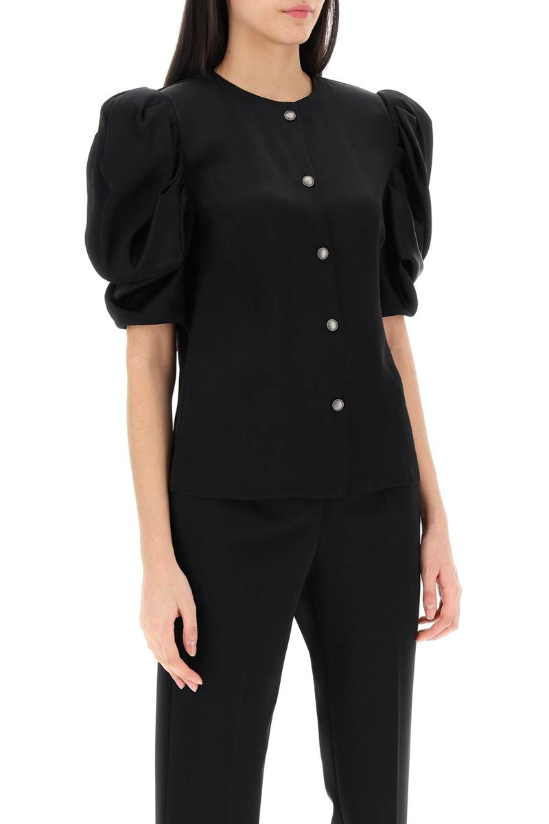 Shop Alessandra Rich Envers Satin Blouse With Bouffant Sleeves In Nero