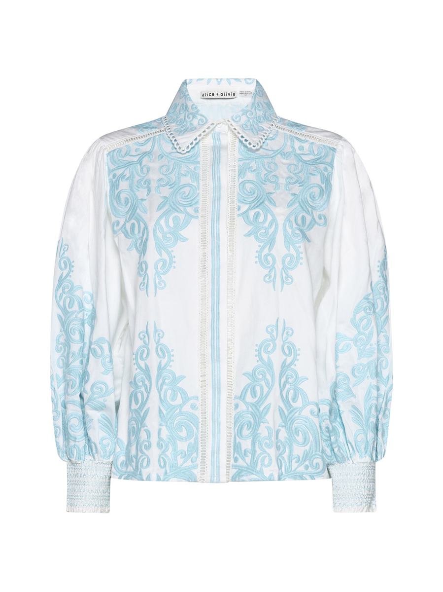 Shop Alice And Olivia Alice + Olivia Shirts In Off White/spring Sky