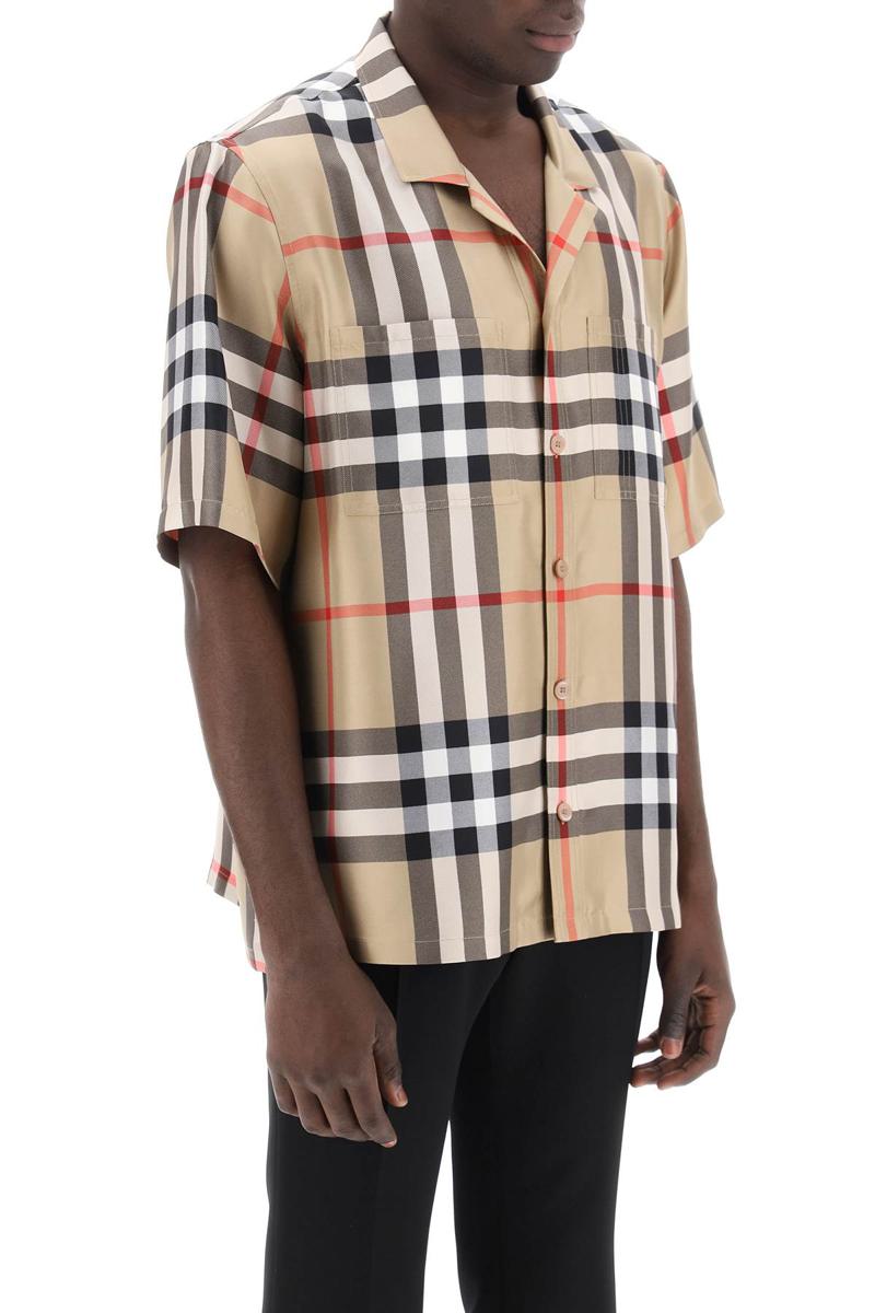 Shop Burberry Bowling Shirt In Tartan Silk In Beige