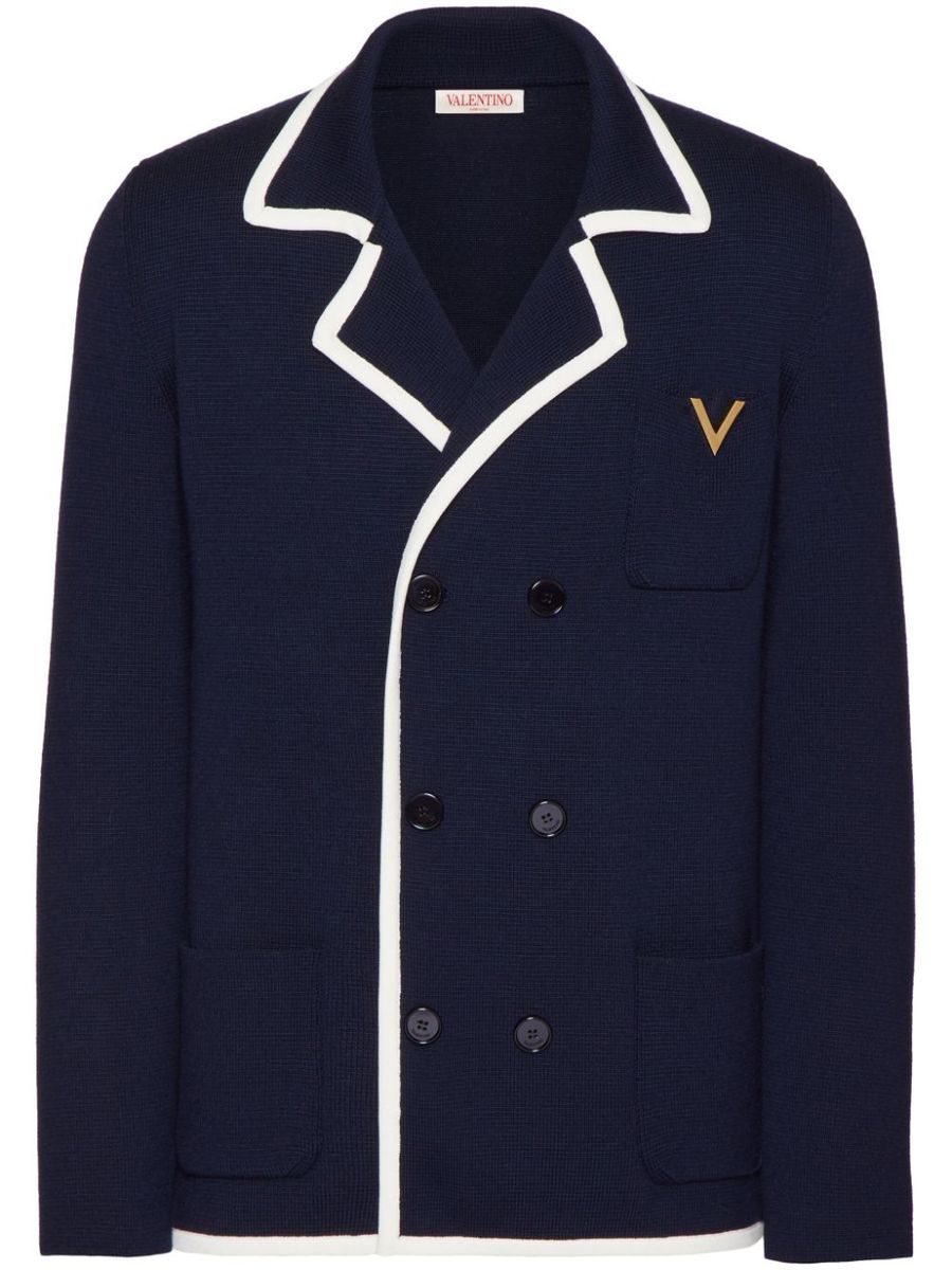 Shop Valentino Jackets In Navy Avorio